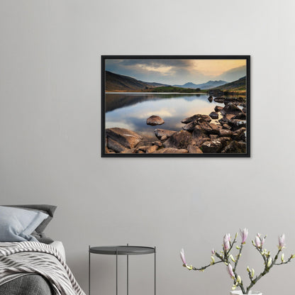 Framed canvas of Llynnau Mymbyr at dusk in Snowdonia