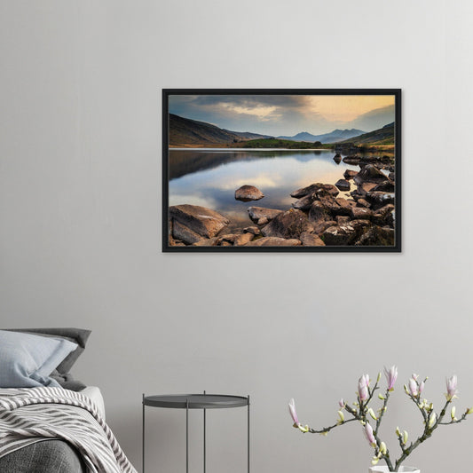 Framed canvas of Llynnau Mymbyr at dusk in Snowdonia