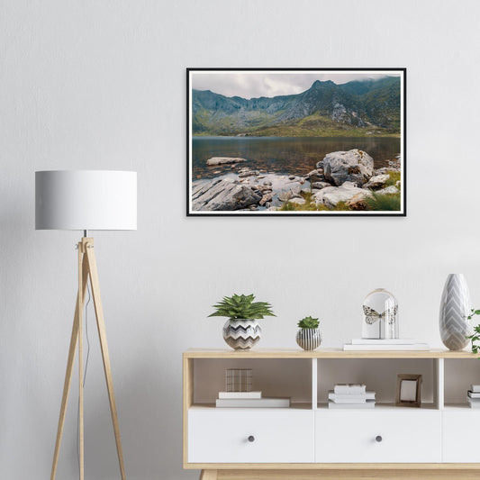 Framed print of Llyn Idwal lake in Snowdonia National Park