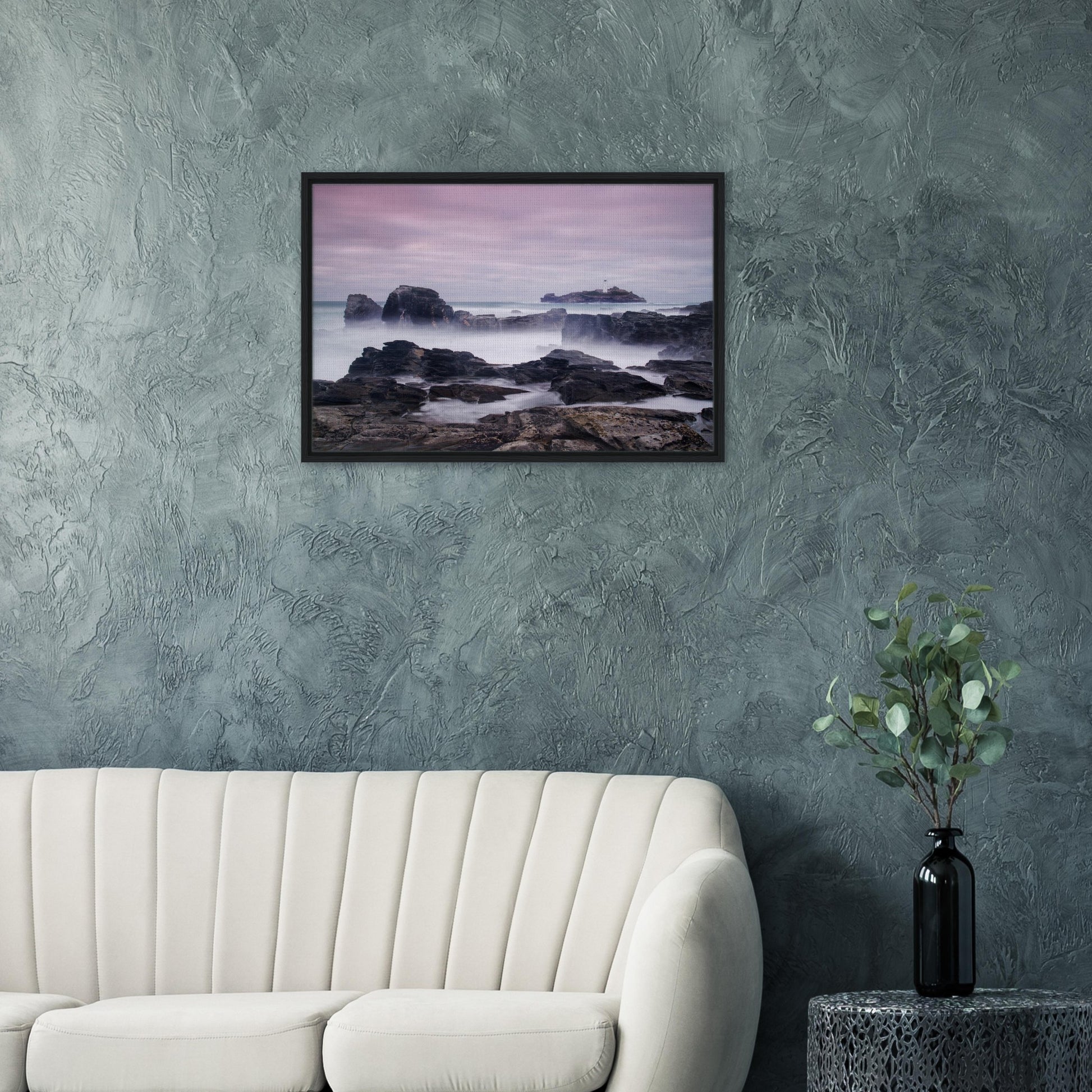 Atmospheric seascape of Cornwall’s Godrevy Lighthouse in canvas
