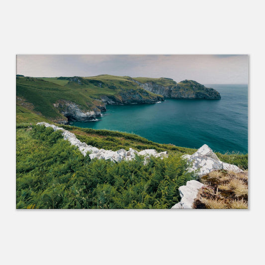Azure sea and lush coastline in Tintagel wall art