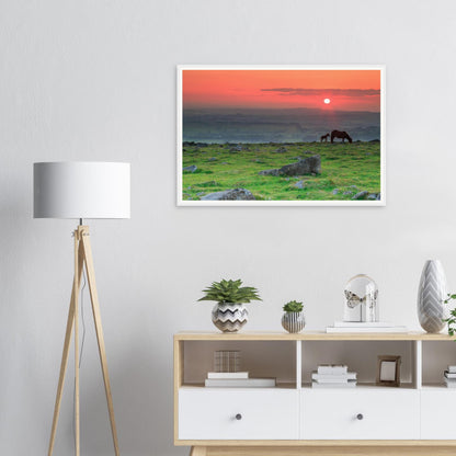 Atmospheric framed wall art of Dartmoor moors in twilight glow