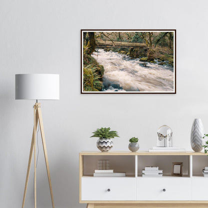 Scenic framed wall art of River Plym woodland moss and ferns