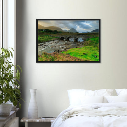 Classic Scottish landscape with Sligachan and misty Cuillins