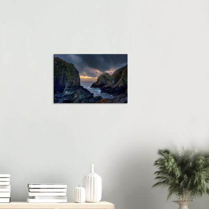 Wall art of Mullion Cove cliffs kissed by setting sun