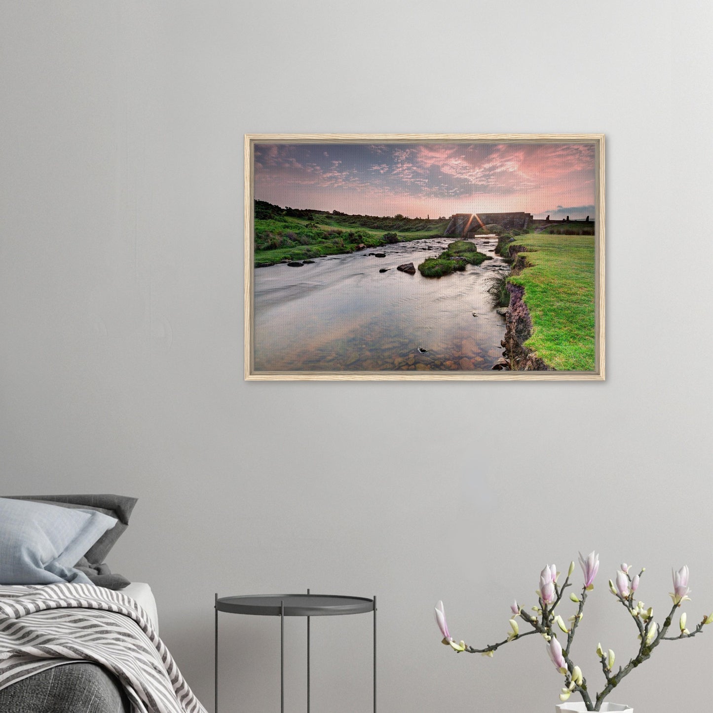 Dawn breaking over Dartmoor countryside in scenic framed print
