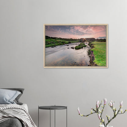 Dawn breaking over Dartmoor countryside in scenic framed print