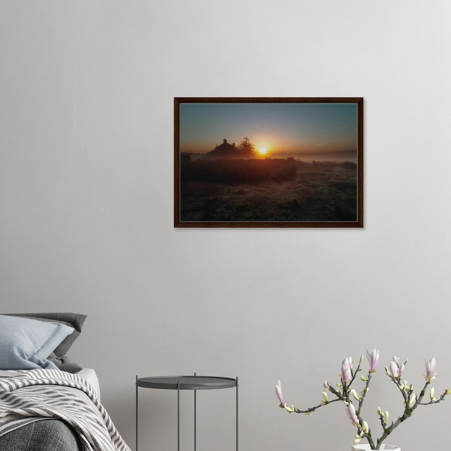 Sunrise canvas of moorland and stone building in Devon