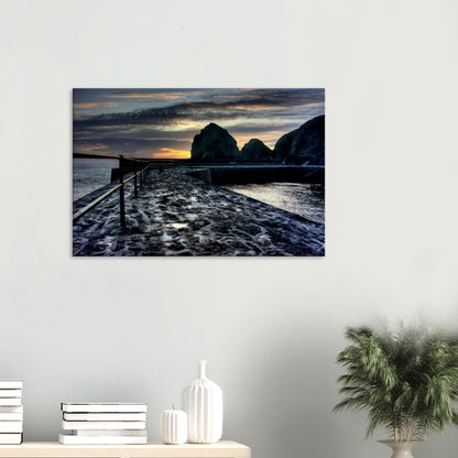 Sunset reflection on wet slipway in Mullion Cove canvas print