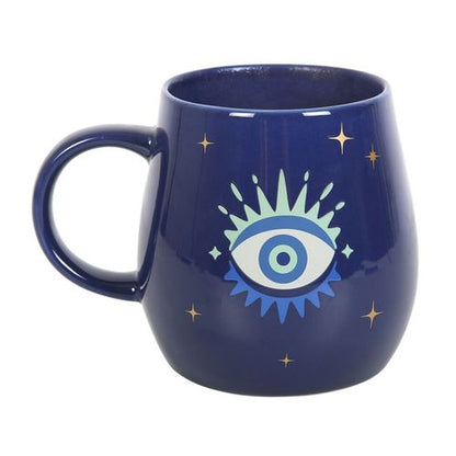 All Seeing Eye Colour Changing Mug with heat-sensitive design, revealing an open eye for protection and luck.