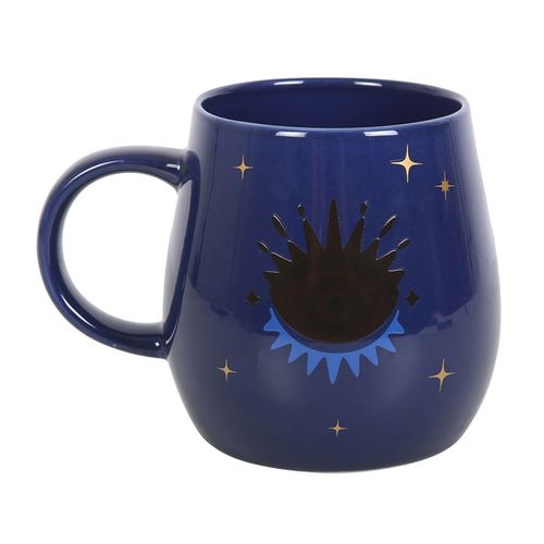 All Seeing Eye Colour Changing Mug with heat-sensitive design, revealing an open eye for protection and luck.