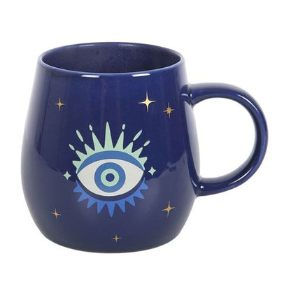 All Seeing Eye Colour Changing Mug with heat-sensitive design, revealing an open eye for protection and luck.