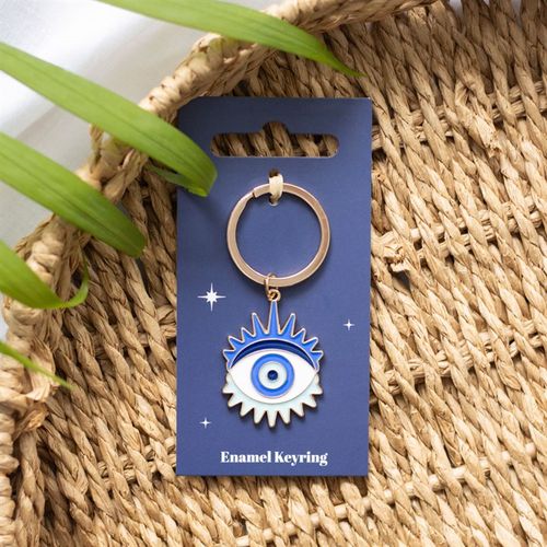 All Seeing Eye Keyring featuring the Evil Eye symbol, a talisman for good luck and protection.