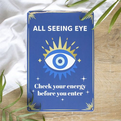 All Seeing Eye Energy Protection Sign with modern design and 'Check your energy before you enter' text.