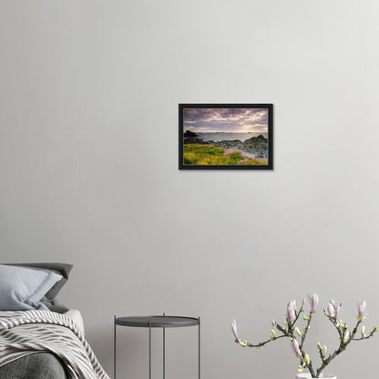 Les Hanois Lighthouse lit by sunset rays in framed wall art