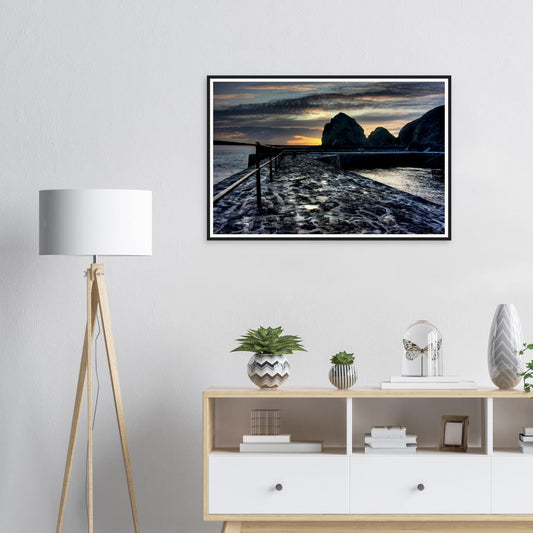 Framed print of Mullion Cove slipway at sunset in Cornwall