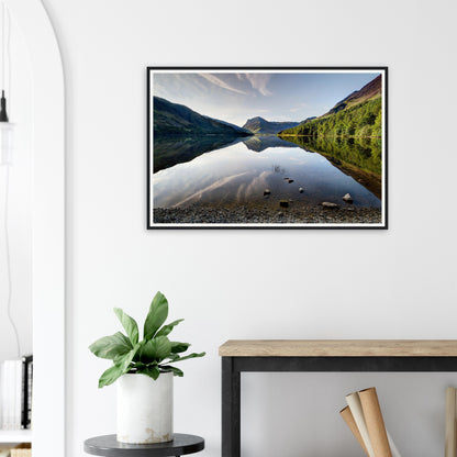 Serene mountain reflections at Buttermere Lake framed wall art