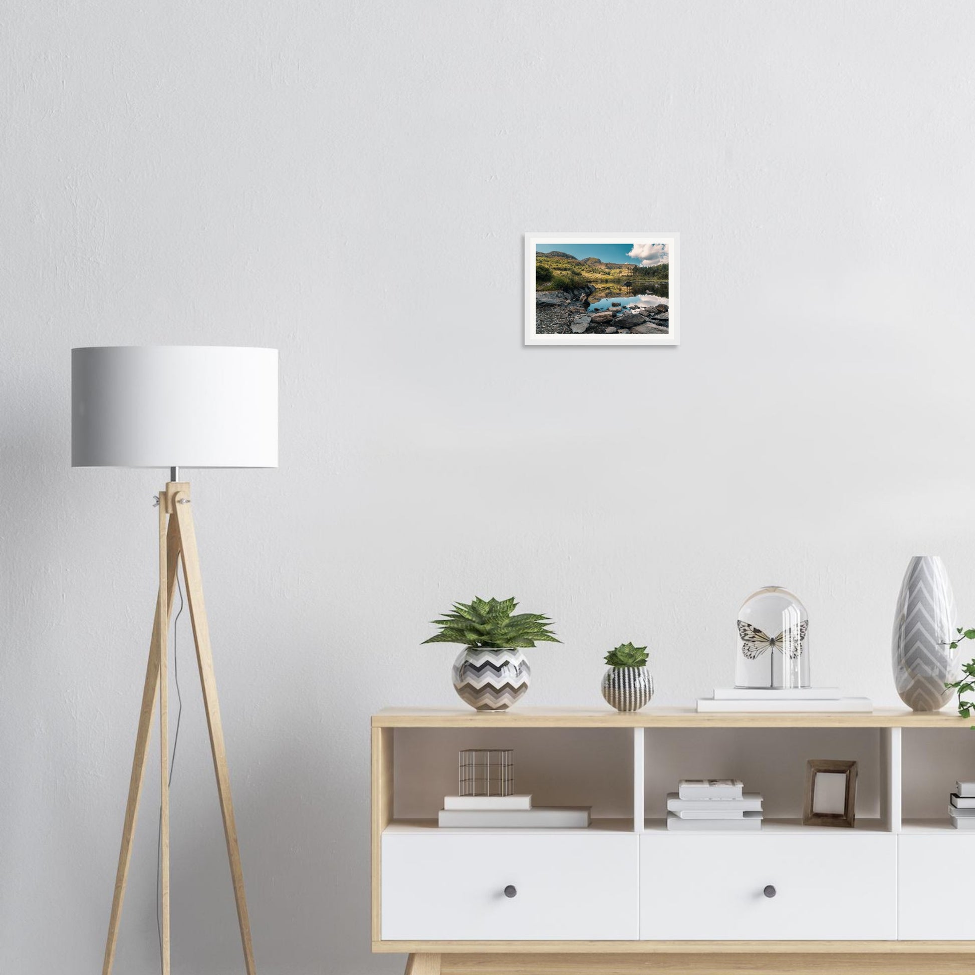 Atmospheric framed wall art of Llyn Llywelyn reflections