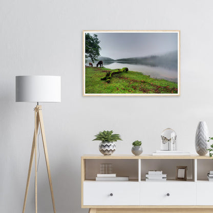 Framed wall art of Burrator Reservoir in soft morning fog