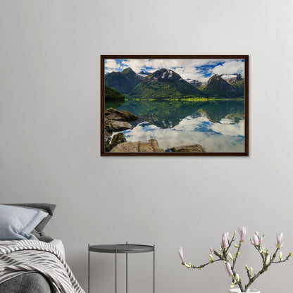 Strynevatnet Lake framed print with mountain reflections