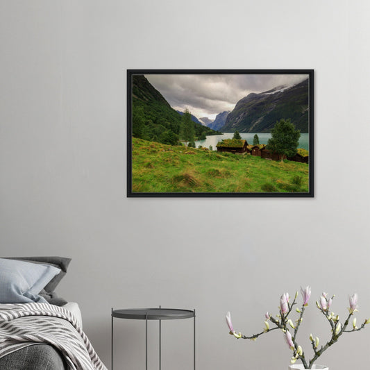 Framed canvas of Lodalen Valley with turquoise lake in Norway
