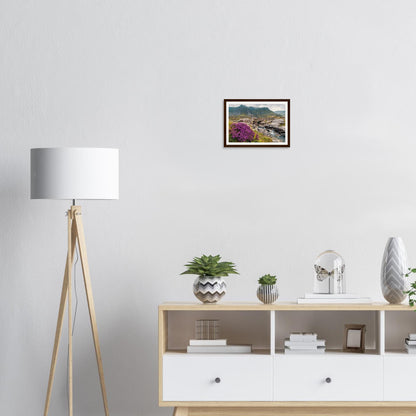 Scenic Welsh landscape framed wall art of Llyn Idwal heather