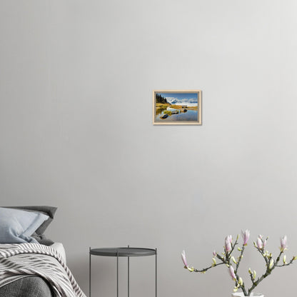 Austrian mountain scene with pond and clouds in canvas frame