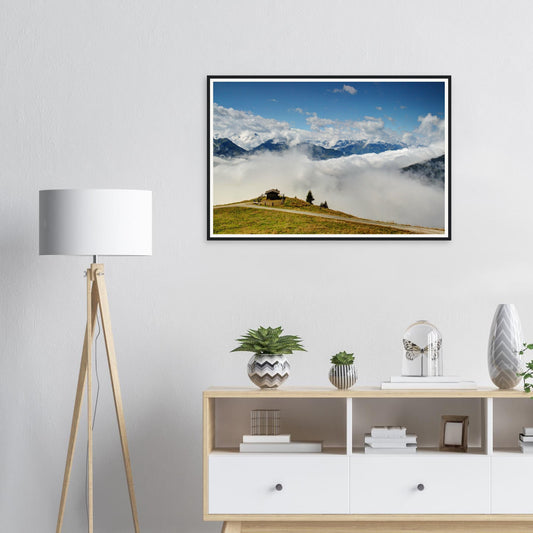 Framed print of Panoramabahn in the Austrian Alps with mountain hut