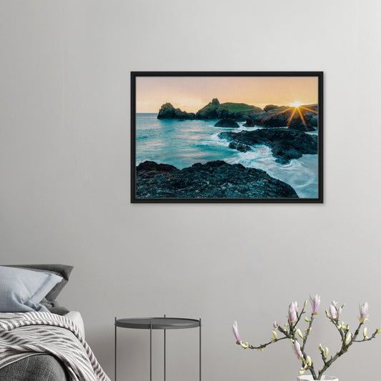 Framed canvas of Kynance Cove at sunset