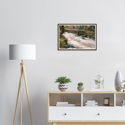 River Plym framed landscape wall art with quaint wooden bridge