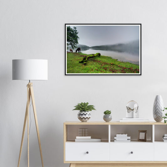 Framed print of Burrator Reservoir in Dartmoor National Park on a misty morning