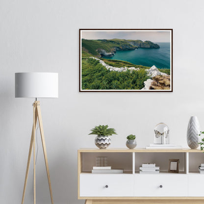 Rugged cliffs and blue sea Trethevy Tintagel framed print