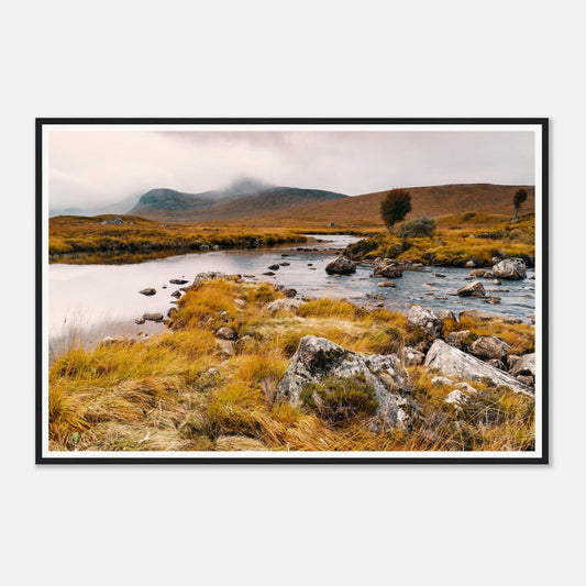 Scenic framed wall art of Loch Ba with still waters