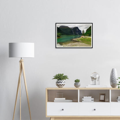 Framed print of Norway’s Utigardsfossen Waterfall and landscape