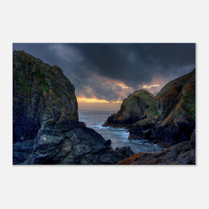 Cornwall coastline at dusk featuring Mullion Cove on canvas