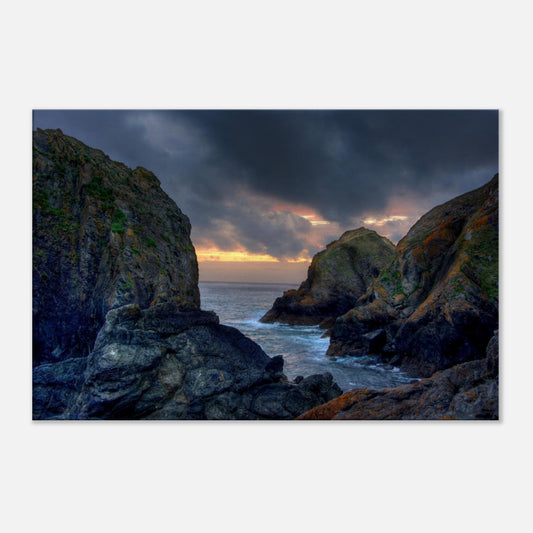 Cornwall coastline at dusk featuring Mullion Cove on canvas