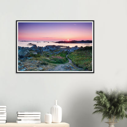 Tranquil coastal sunset scene of Lihou Island framed wall art