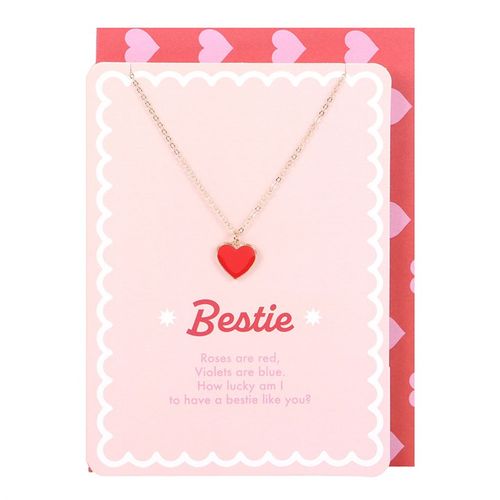 Bestie Enamel Heart Necklace presented on a greeting card with a heartfelt friendship poem.