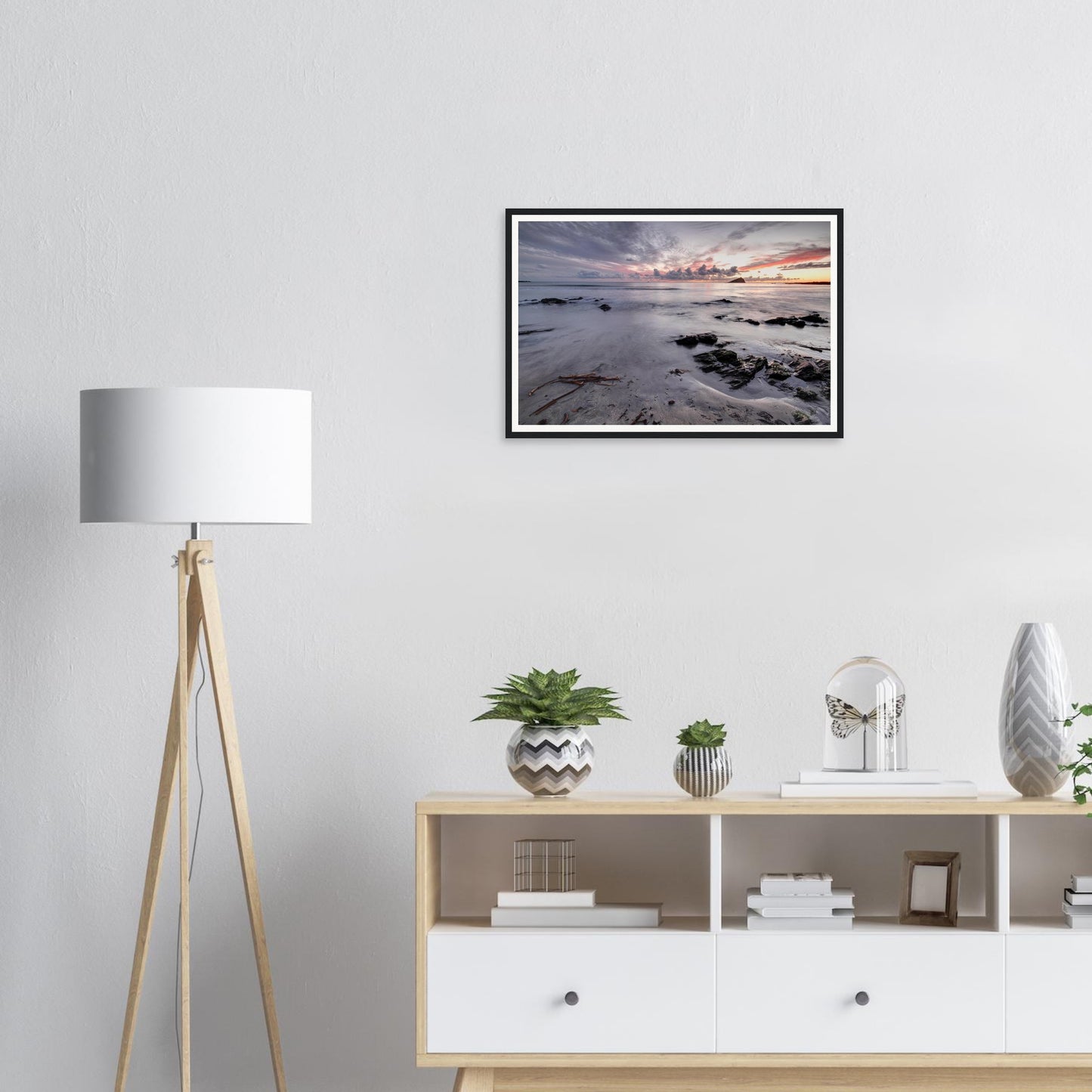 Framed print of Wembury Beach with muted dusky colours