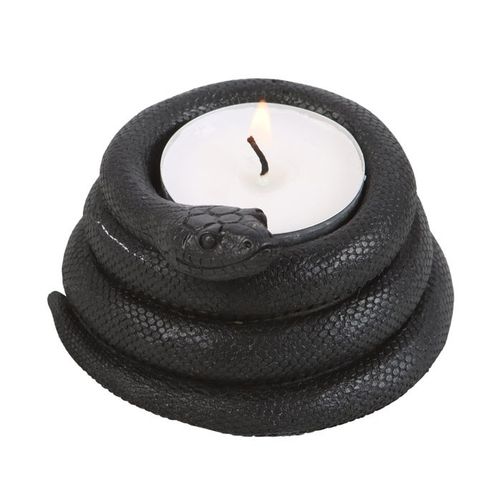 Black coiled snake tealight holder casting eerie shadows