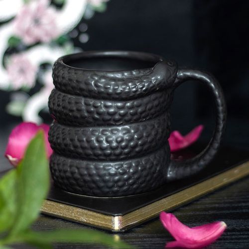 Black Snake Mug with coiled snake design, 500ml capacity, bold and mysterious statement piece.