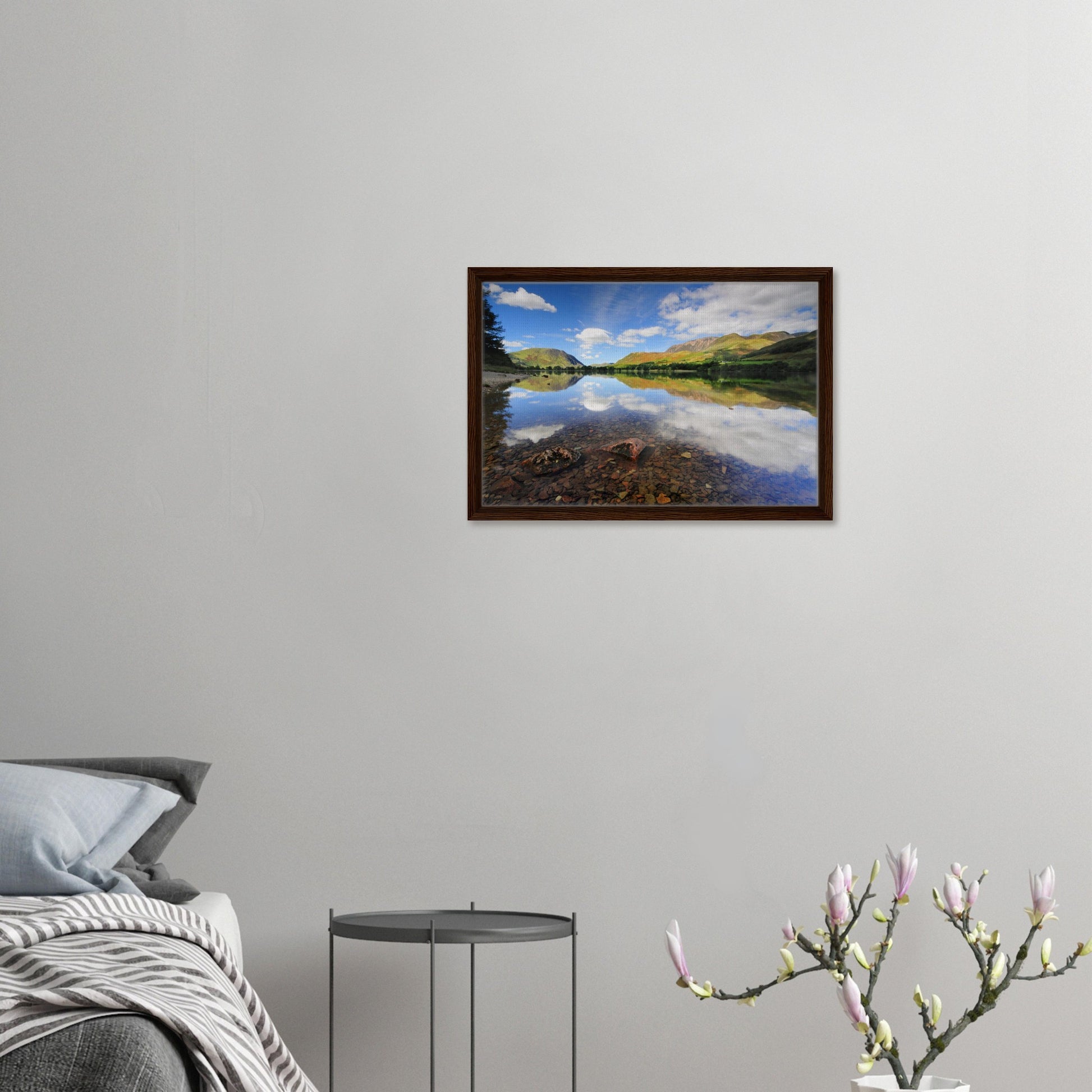 Buttermere framed canvas with vivid reflections and sunlight