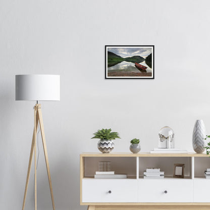Framed print of Crummock Water with serene mirrored surface