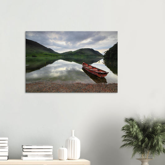 Canvas print of Crummock Water in the Lake District with red boat