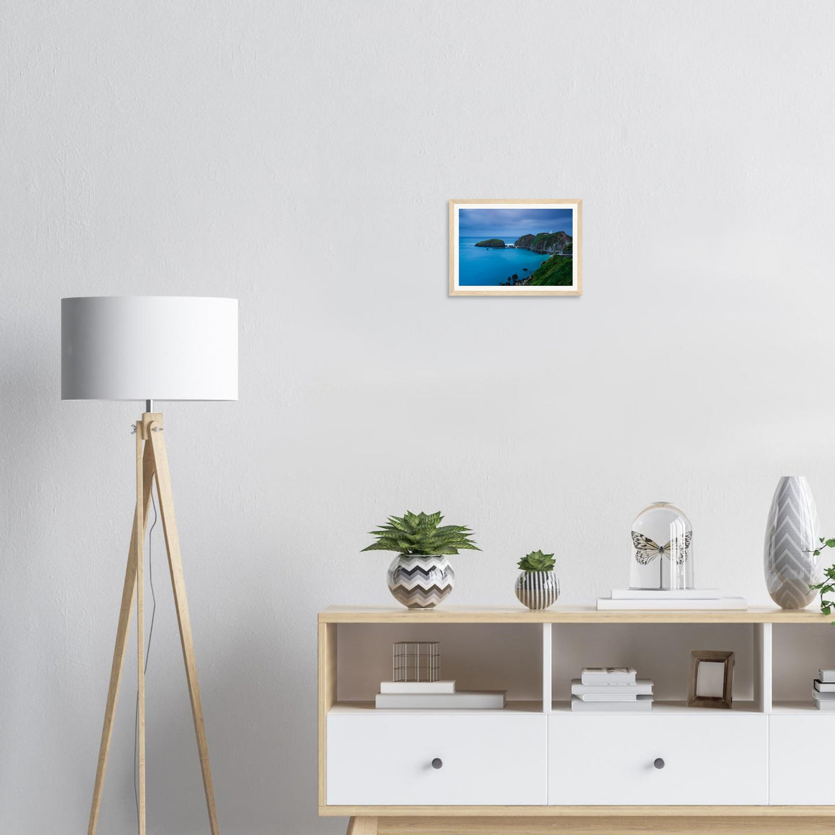 Twilight blue seascape of Lundy Island framed wall art