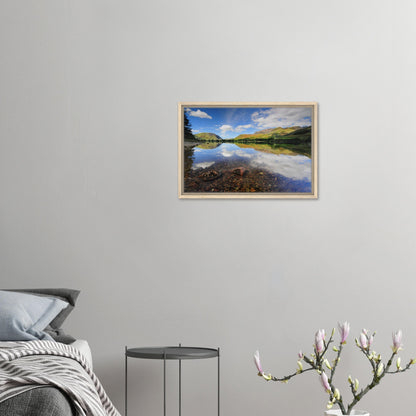 Framed canvas of Buttermere Lake with still fells and sky