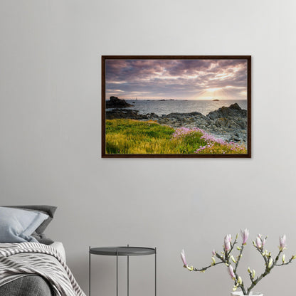 Framed canvas of Les Hanois Lighthouse on the Guernsey horizon