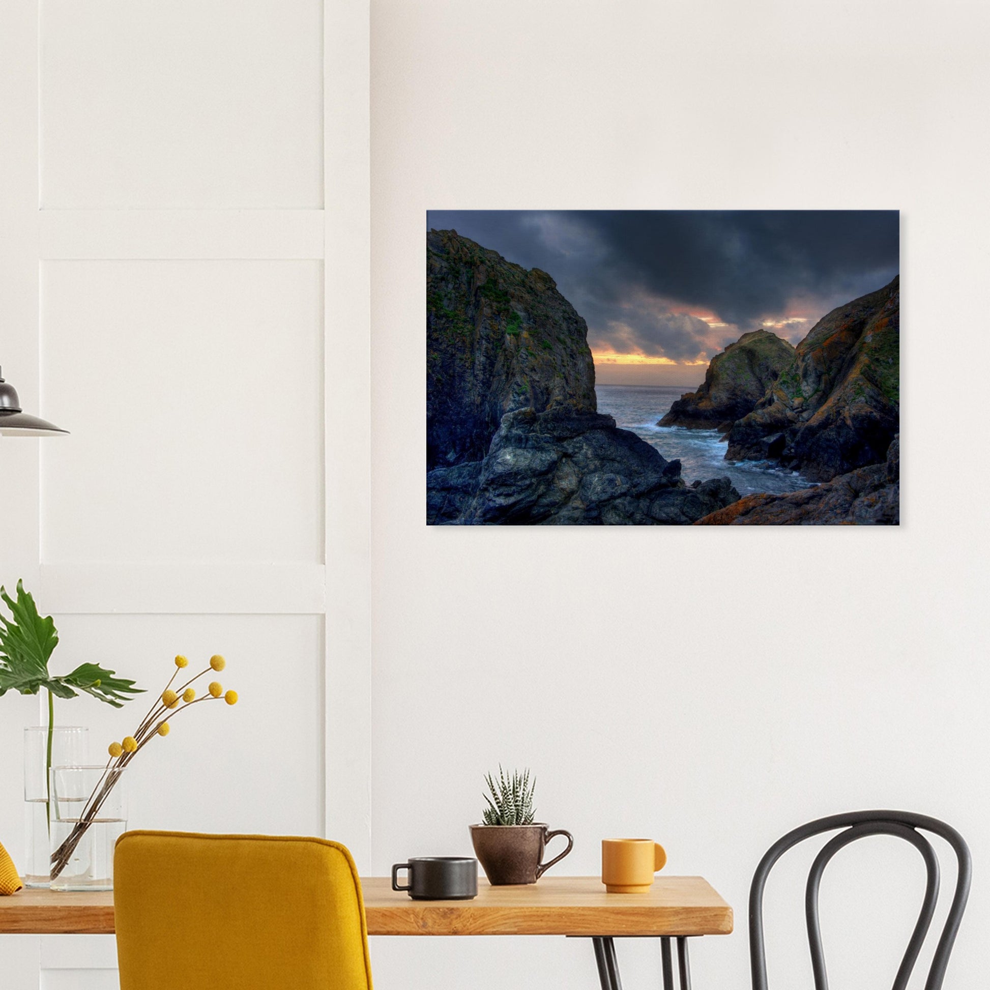 Canvas wall art showcasing Mullion Cove’s raw sunset beauty