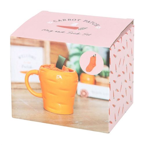 Carrot-shaped mug and fluffy socks gift set in bright orange