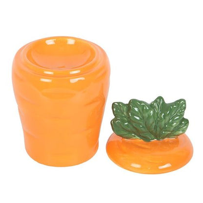 Carrot-shaped oil and wax burner with removable top for fragrance oils or wax melts